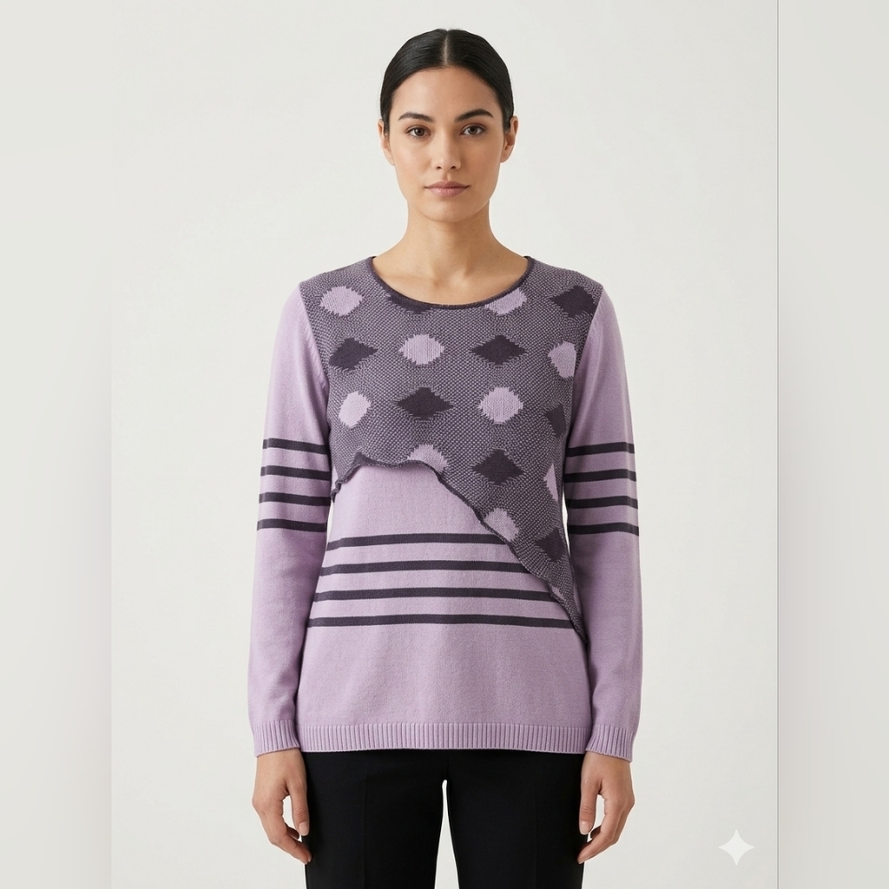 ​Putorti Canada Purple Geometric Knit Sweater L Viscose Cotton Blend Art-to-wear